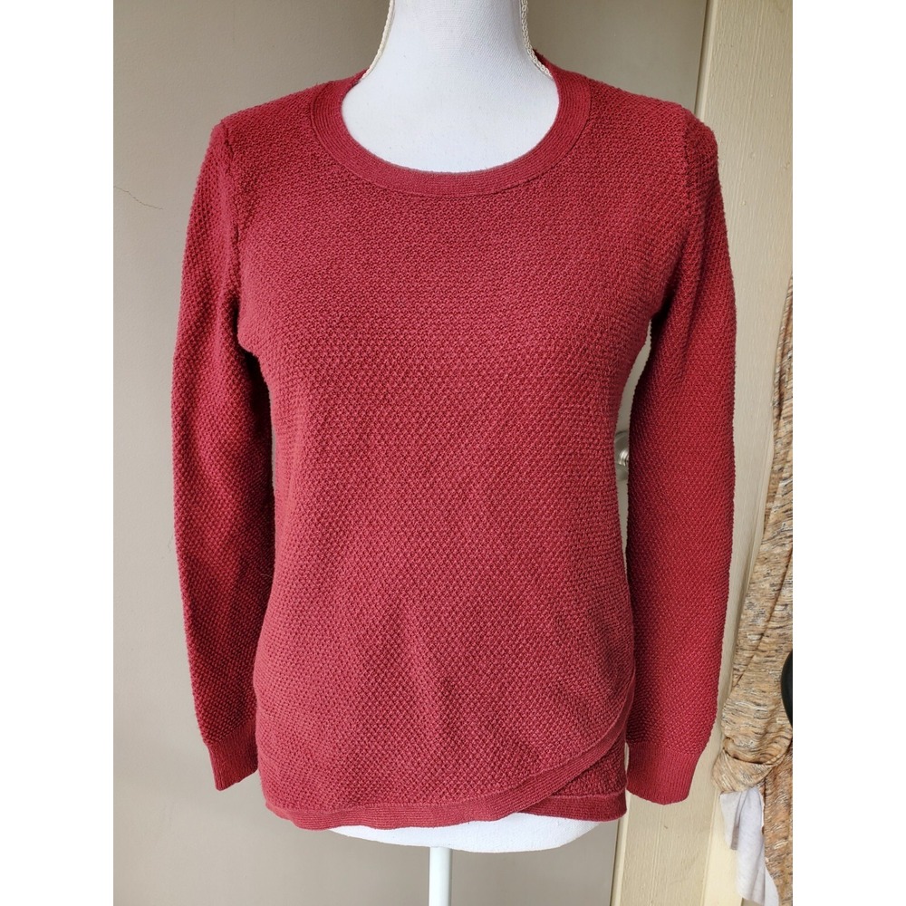 Madewell Sweater Womens XS Red Asymmetric Crew Neck Waffle Knit Long Sleeve